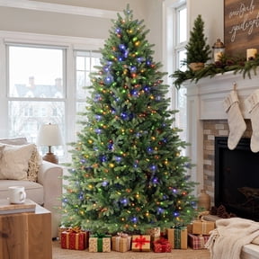 Lolsea 7ft Prelit Noble Fir Artificial Christmas Tree with Remote Control, Timer and Warm White & Multi-Color Lights