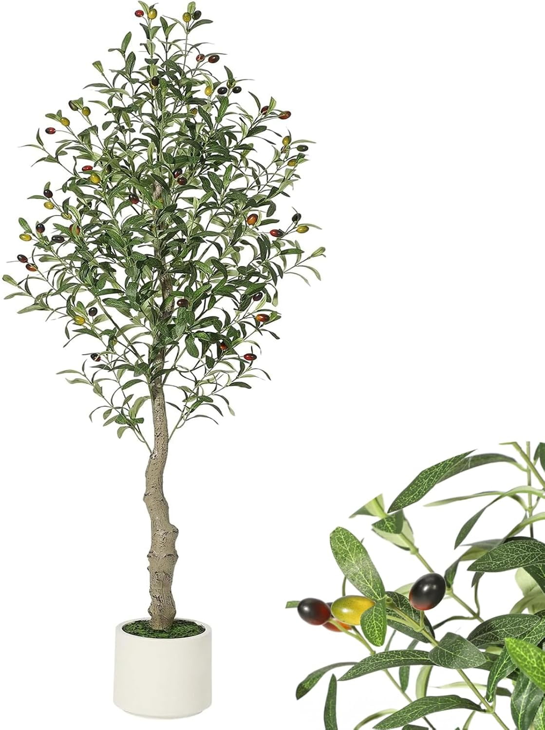 7FT Faux Olive Tree Tall, Olive Trees Artificia Indoor with White ...