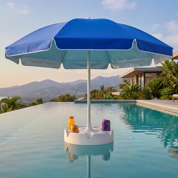 7FT Floating Table Umbrella with Base & Cup Holder, Portable Pool Umbrella for Inside of Pool, Floating Poolside Shade Include Easy Carry Bag for Swimming Area, Beach, Lake House, Navy