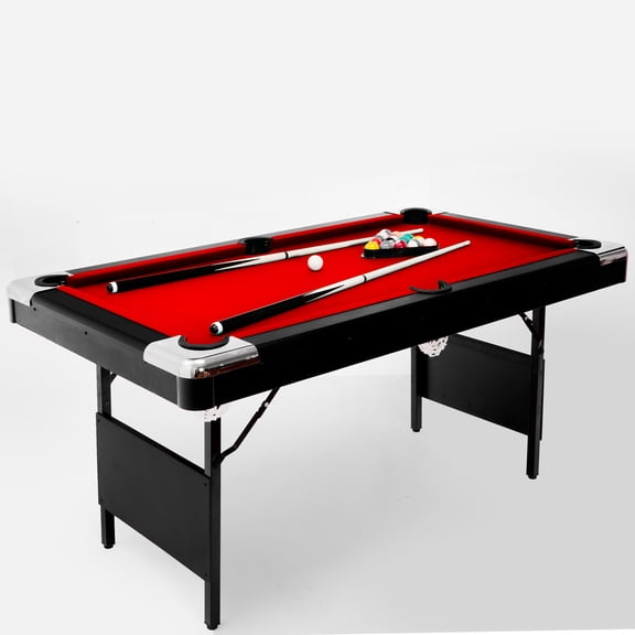 7FT Foldable Full Size Pool Table with Complete Billiard Accessories, Space Saving Folding Billiard Game Table for Home, Game Room, Basement & Garage, Red