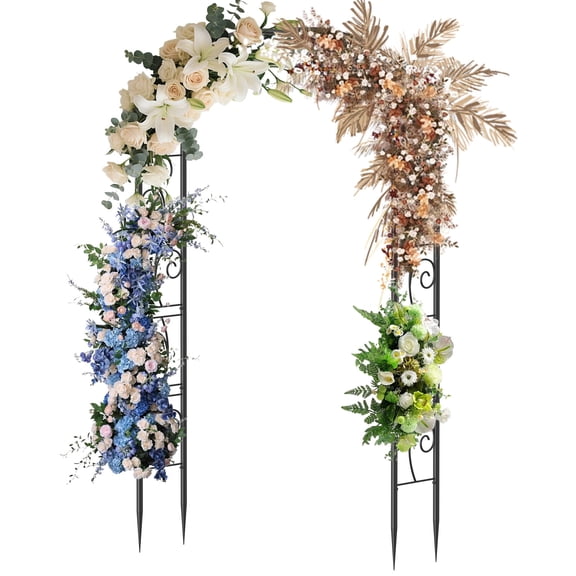 7FT Garden Arch Arbor - Black Steel Wedding Arch & Plant Trellis for Outdoor Ceremony, Climbing Flowers, & Garden Decor