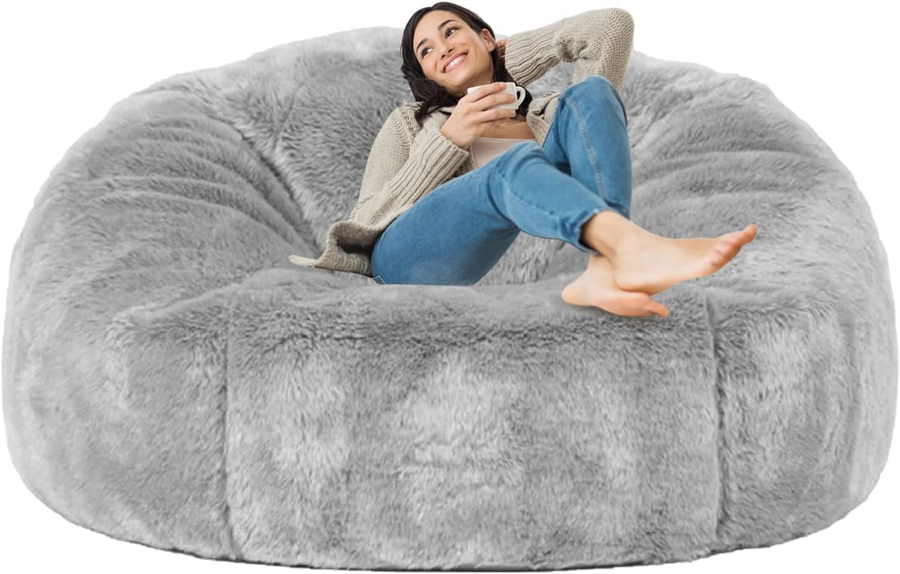 7FT Giant Bean Bag Chair Cover (Cover only, No Filler) Soft Faux RH Fur ...
