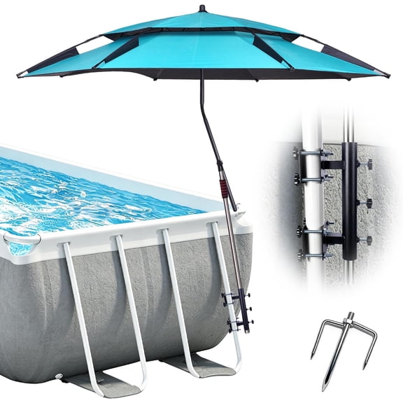 7FT Above Ground Pool Umbrella with Poolside Mount Bracket, Adjustable 5-Level Pool Sunshade for Frame Pools, Heavy-Duty UV Resistant Patio Umbrella for Backyard, Garden, Pool Deck