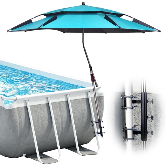 7FT Above Ground Pool Umbrella with Poolside Mount Bracket, Adjustable 5-Level Pool Sunshade for Frame Pools, Heavy-Duty UV Resistant Patio Umbrella for Backyard, Garden, Pool Deck