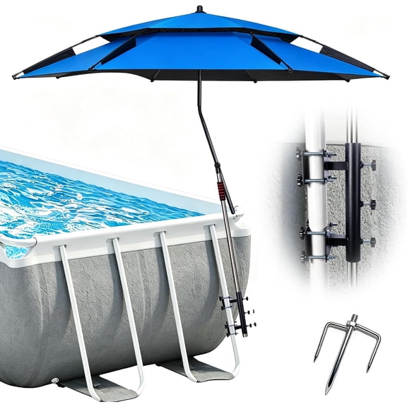 7FT Above Ground Pool Umbrella with Poolside Mount Bracket, Adjustable 5-Level Pool Sunshade for Frame Pools, Heavy-Duty UV Resistant Patio Umbrella for Backyard, Garden, Pool Deck