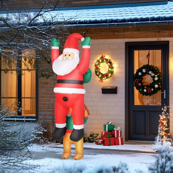 7FT Hanging Christmas Inflatable Santa with Dog, Christmas Blow Up Decoration with Built-in LED Lights for Garden,