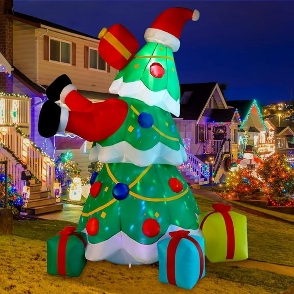 7ft Christmas Inflatable Yard Decoration, Santa & Tree with Built-in LED Lights for Outdoor Holiday Lawn Display