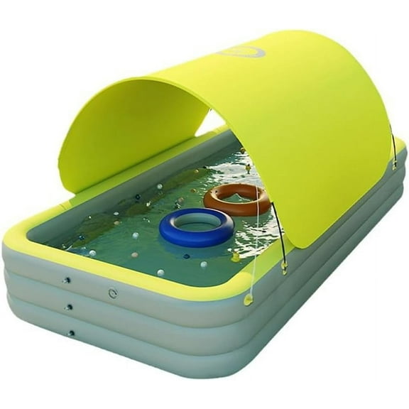 7FT Large Inflatable Pool with Canopy - Kiddie Pool, Ball Pit, Foldable, Family, Easy Set, Snapset Pool, Blow up Swimming Pool for Kids, Adults - Sun Shade - for Backyard, Outdoor Water Play