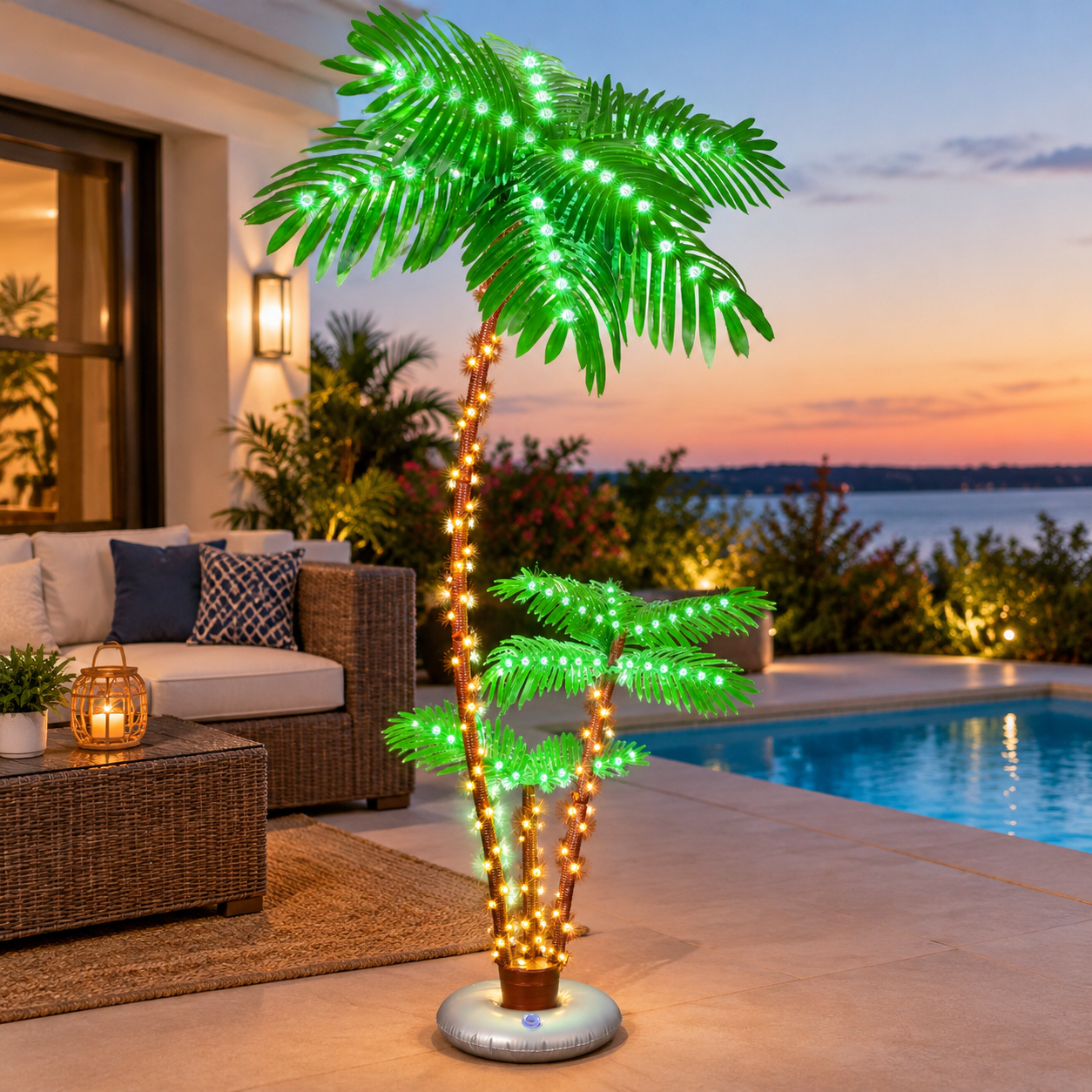Tree Racks Bar 7FT Lighted Palm Tree Bar Outdoor Decor for Patio, Sturdy Metal ...