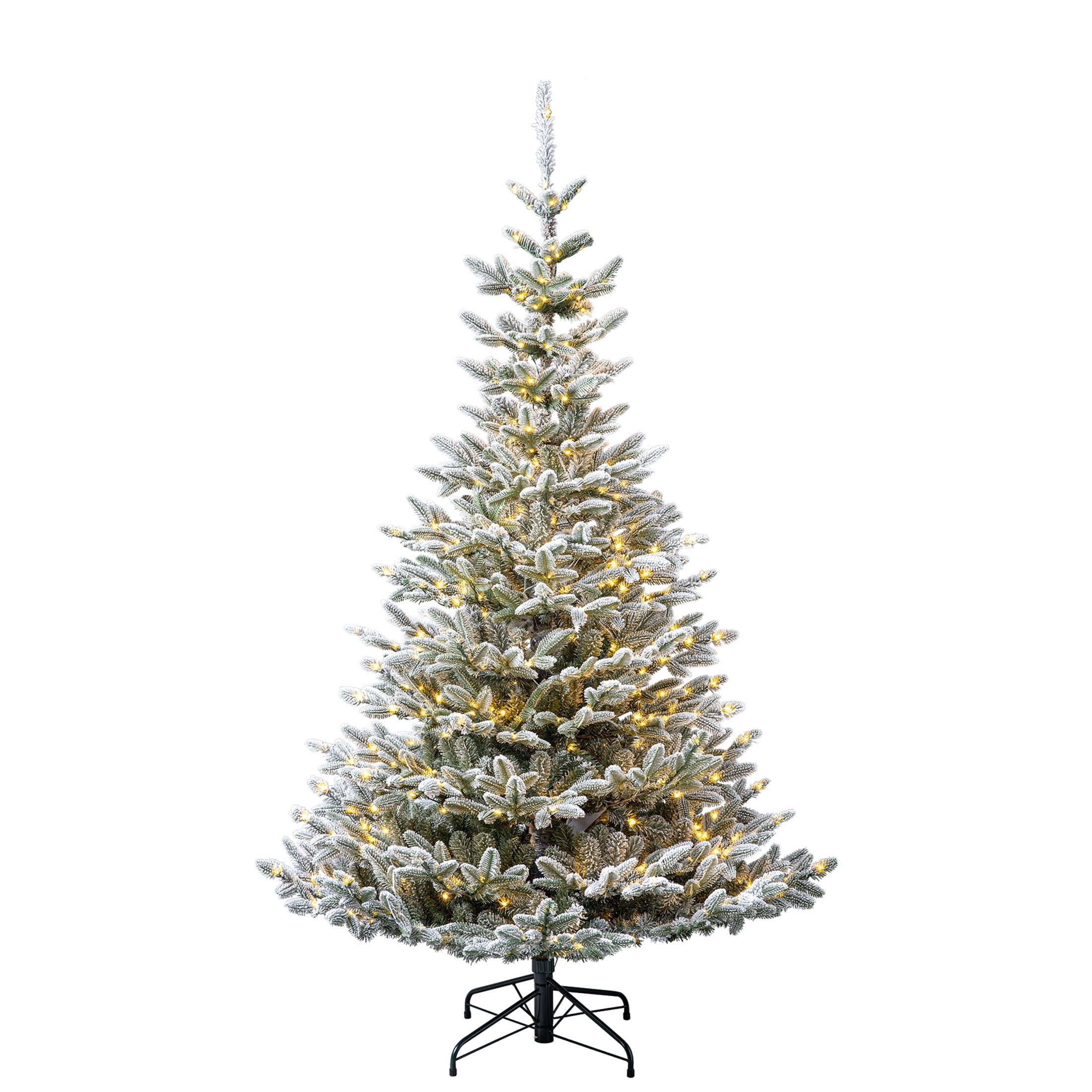 7' Pre-Lit Nobilis Pine Snow-Flocked Green Artificial Christmas Tree with 600 Warm White LED Lights, Quick Set, and Stand, by Holiday Time