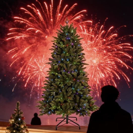 7FT PE/PVC Mixed Christmas Tree with Electric Flux - Festive Glow Holiday Decor
