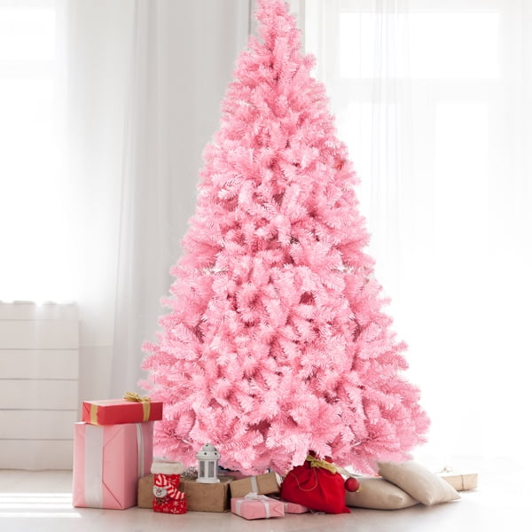 7FT Pink Christmas Tree - 1800 PVC Branch Tips, Sturdy Iron Base, Durable Unlit Artificial Tree for Holiday Home Decor
