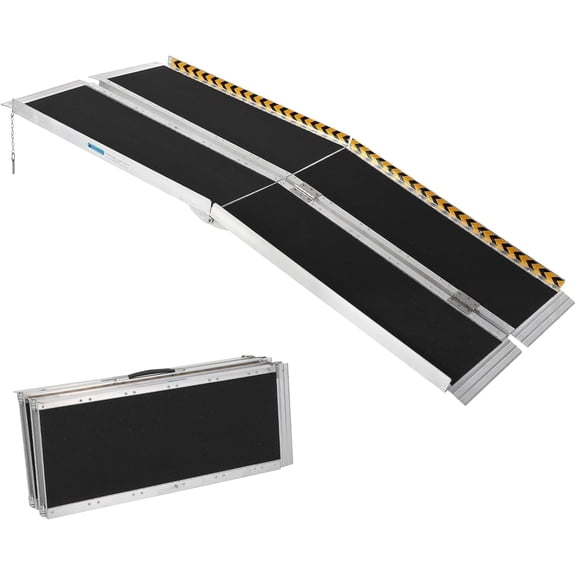 7FT Portable Wheelchair Ramp 600LBS Aluminum Folding Anti-Slip Ramp with Reflective Strips for Doorways Steps Scooters and Walkers