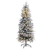 7FT Pre-Lit Snowy Aspen Spruce Artificial Holiday Christmas Tree for Home, Office, Party Decoration w/ 400 Incandescent Lights, 980 Branch Tips, Easy Assembly, Metal Hinges & Foldable Base