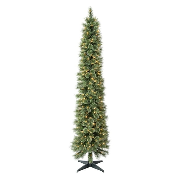7' Pre-Lit Shelton Cashmere Pencil Fir Green Artificial Christmas Tree with Warm White LED Lights, by Holiday Time
