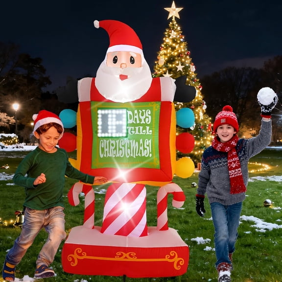 7FT Santa Claus Countdown Street Sign Inflatable Decoration with Built-in LED Lights, Christmas Outdoor Inflatable Decoration for Lawns, Yards, Gardens, and Patios