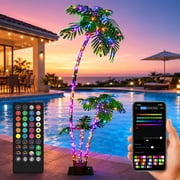 7FT Smart Lighted Palm Tree DIY Color Changing 3 Trees Lights Music Sync Pre Lit Large Artificial Christmas Tree App Remote Control for Outside Patio Yard Pool Porch Deck Party Tropical