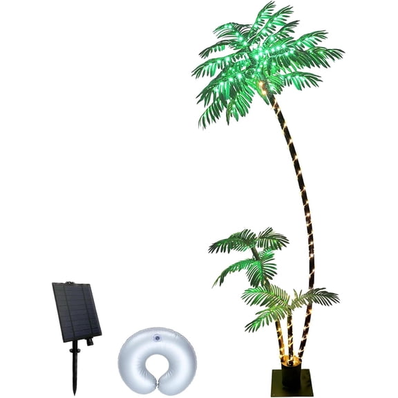 7FT Solar Lighted Palm Tree with 260 LED for Outdoor Patio Pool Deck Decor
