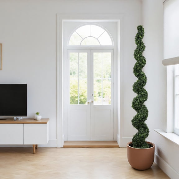 7FT Spiral Topiary Tree Artificial Outdoor, Large Faux Boxwood Plant in Pot for Front Porch Garden Patio Decor, UV Resistant