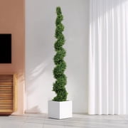 7FT Tall Artificial Two-Tone Cypress Pine Tree   Realistic Lifelike Faux Greenery with Natural Dual Color Leaves for Indoor Outdoor Home Office Decoration, Potted Fake Tree, 1pc/set