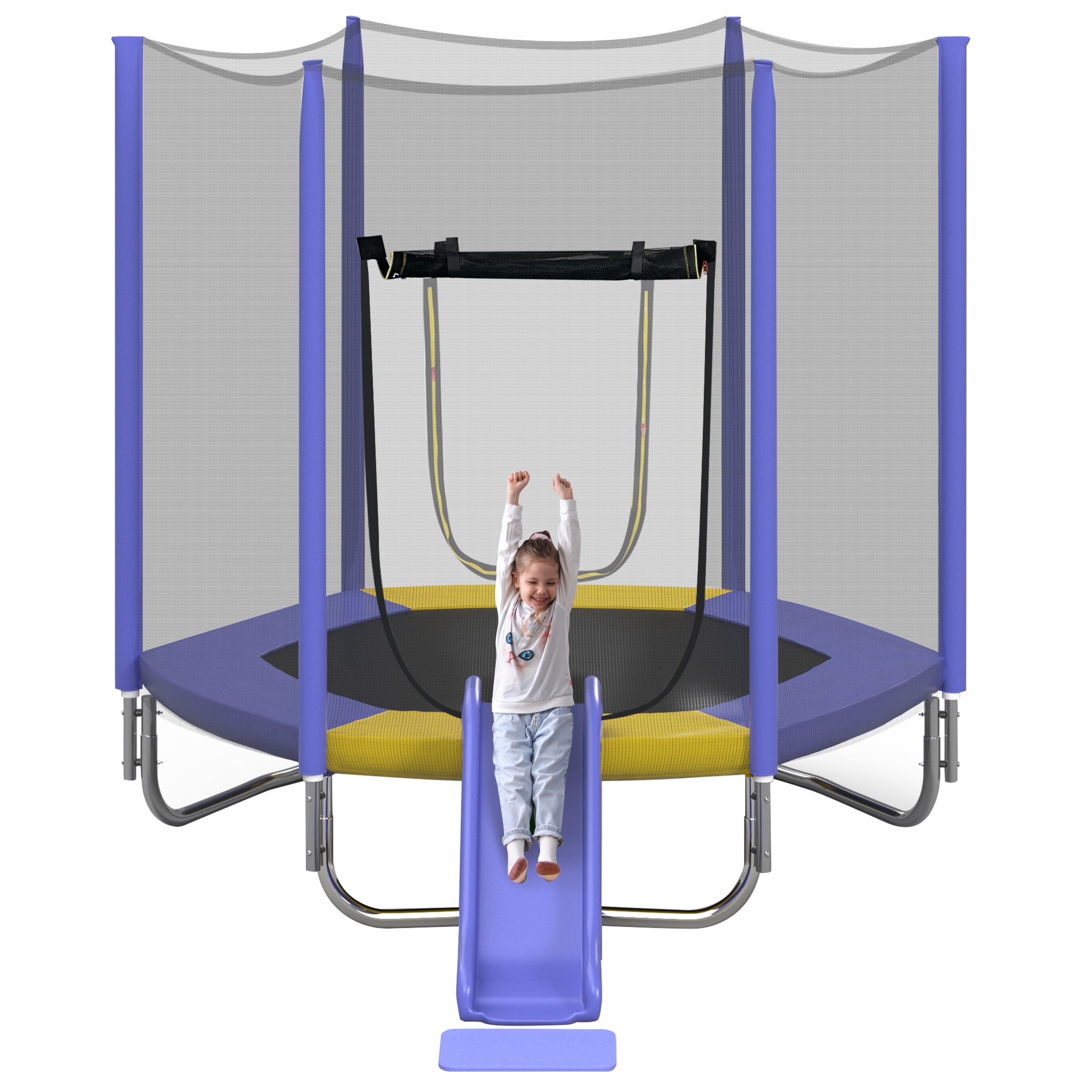 7FT Trampoline for Kids with Safety Enclosure Net, SEGMART Toddler Trampoline with Removable Slide, Upgrade Recreational Trampoline with Jumping Mat for Indoor Outdoor Backyard, Purple