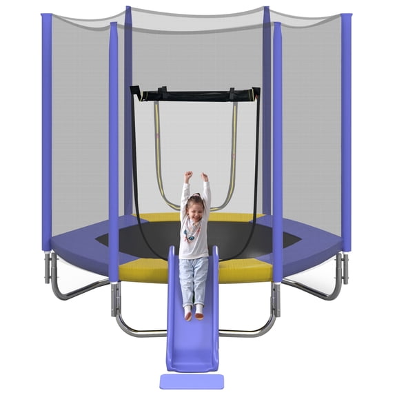 7FT Trampoline for Kids with Safety Enclosure Net, SEGMART Toddler Trampoline with Removable Slide, Upgrade Recreational Trampoline with Jumping Mat for Indoor Outdoor Backyard, Purple