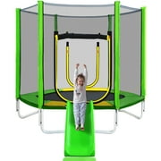 7FT Trampoline for Kids with Safety Enclosure Net, SEGMART Toddler Trampoline with Removable Slide, Upgrade Recreational Trampoline with Jumping Mat for Indoor Outdoor Backyard, Green