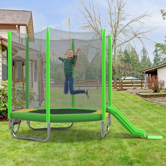 7FT Trampoline for Kids,Outdoor Recreational Trampoline with Safety Enclosure Net,Green