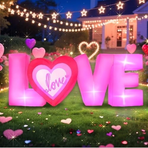 7FT Valentines Day Inflatables Outdoor Decorations Pink Love Letter Large Valentine Blow Up with Bulit-in Led Lights Wedding Proposal Anniversary Party Yard Lawn Garden Indoor Romantic Dcor
