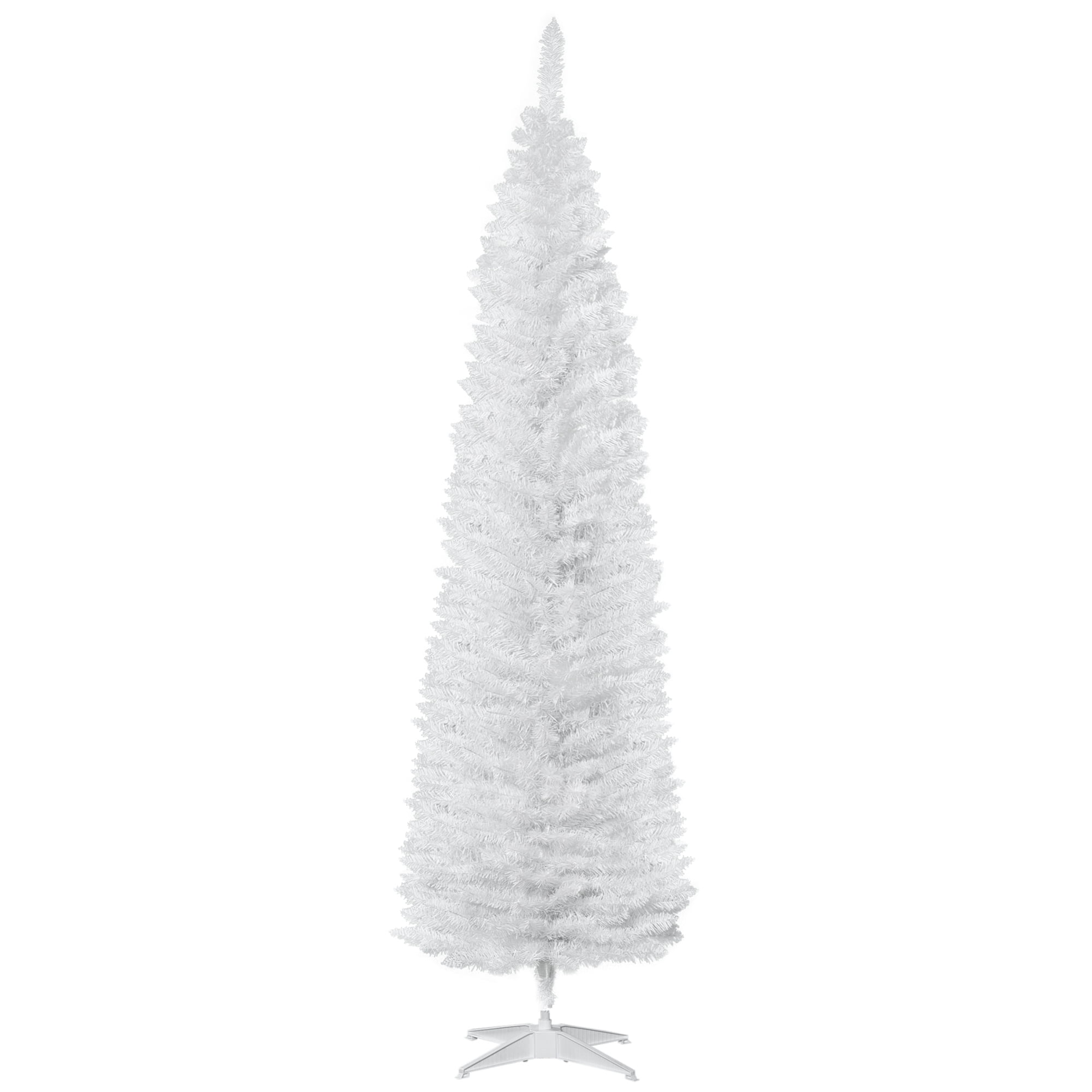 7FT White Slim Pencil Artificial Christmas Tree, 499 Plastic Branch Tips, Detachable Sturdy Plastic Base, Easy Storage, Indoor Holiday Decor
