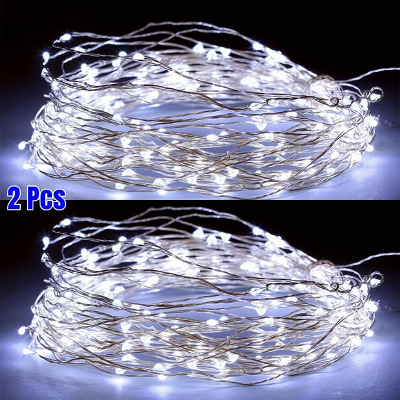 7Ft 20 LEDs Waterproof Copper Wire Fairy Lights, with UL Adaptor, Starry String Lights for Wedding Indoor Outdoor Christmas Garden Decoration,White-2Pcs