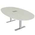 thumbnail image 1 of 7Ft Boat Oval Conference Table With Metal T Bases And Electrical Unit, 1 of 7