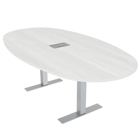 7Ft Boat Oval Conference Table With Metal T Bases And Electrical Unit