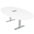 thumbnail image 1 of 7Ft Boat Oval Conference Table With Metal T Bases And Electrical Unit, 1 of 7