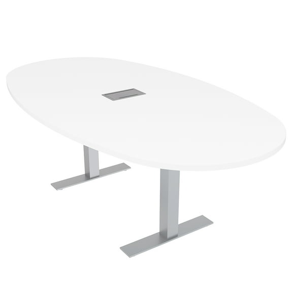 7Ft Boat Oval Conference Table With Metal T Bases And Electrical Unit