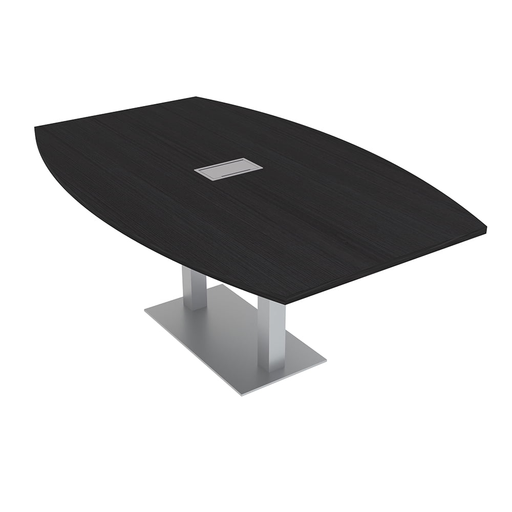 7Ft Boat Shaped Conference Table With Square Metal Base Power And Data ...