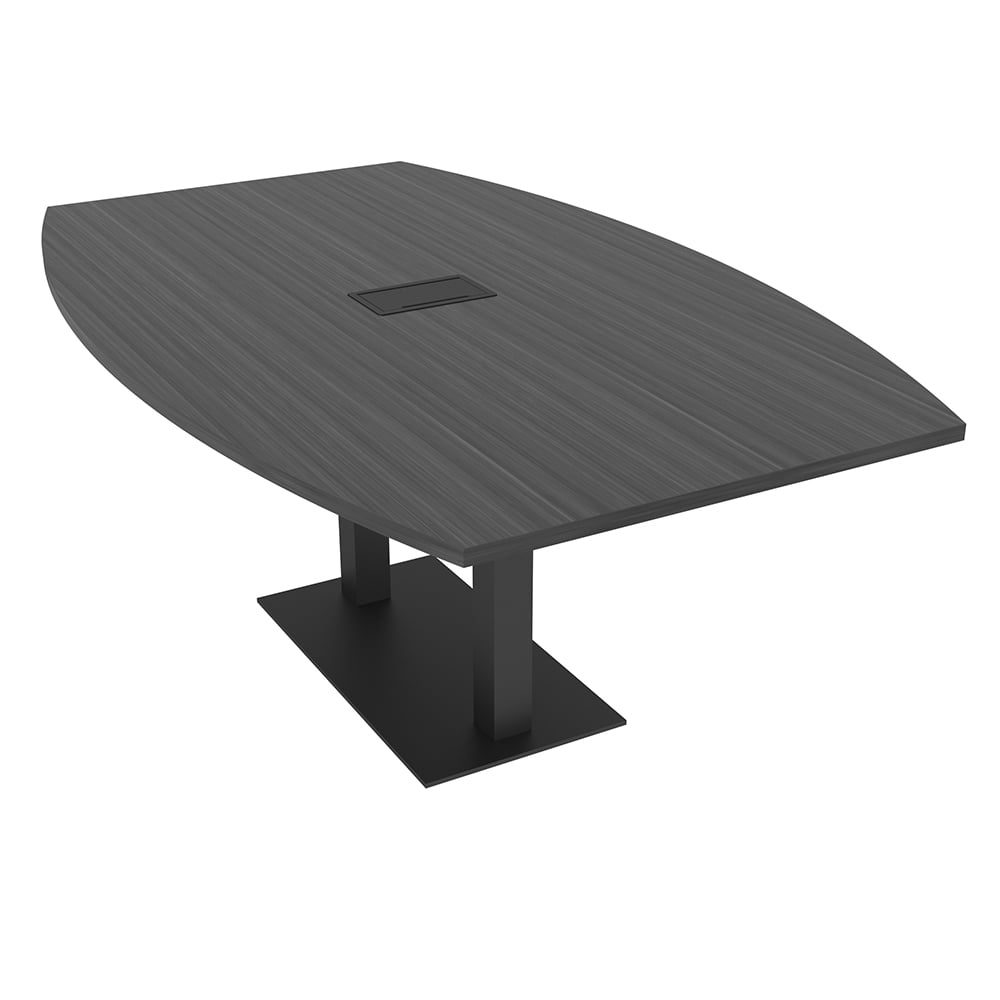 7Ft Boat Shaped Conference Table With Square Metal Base Power And Data ...