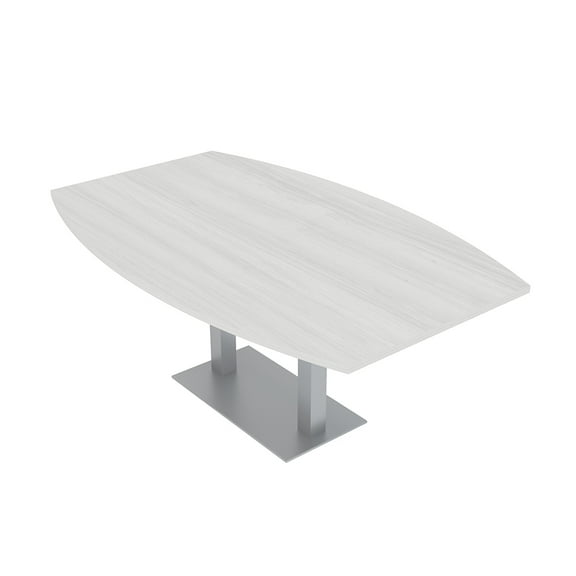 7Ft Boat Shaped Conference Table With Square Metal Base Power And Data