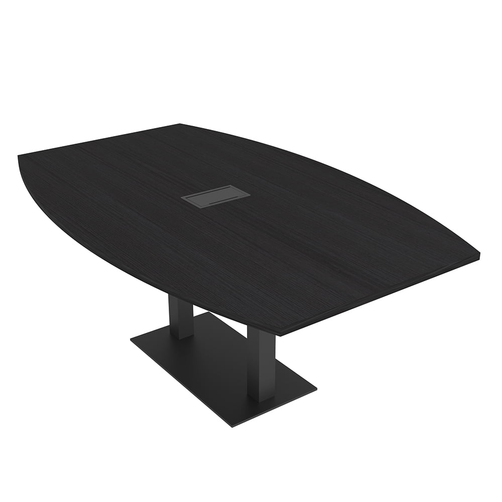 7Ft Boat Shaped Conference Table With Square Metal Base Power And Data ...