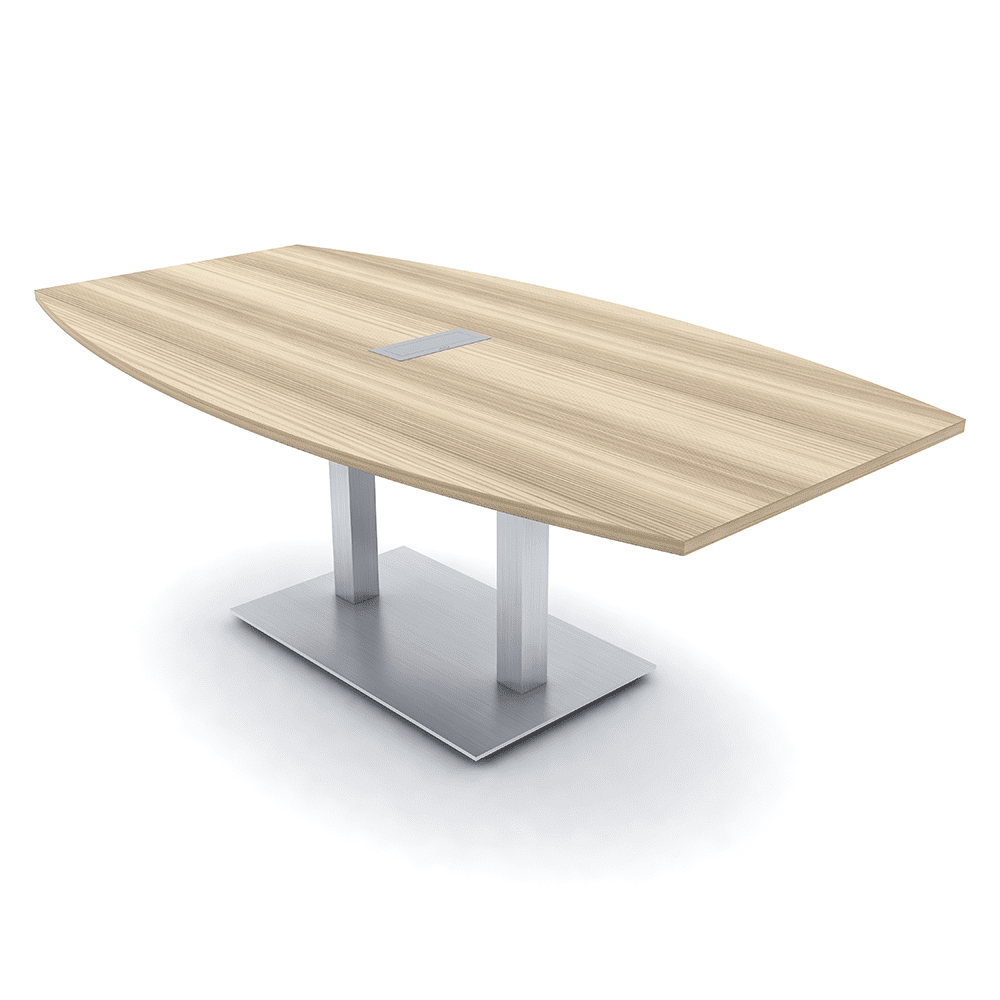 7Ft Boat Shaped Conference Table With Square Metal Base Power And Data ...