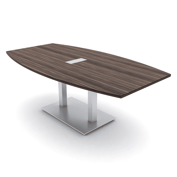 7Ft Boat Shaped Conference Table With Square Metal Base Power And Data