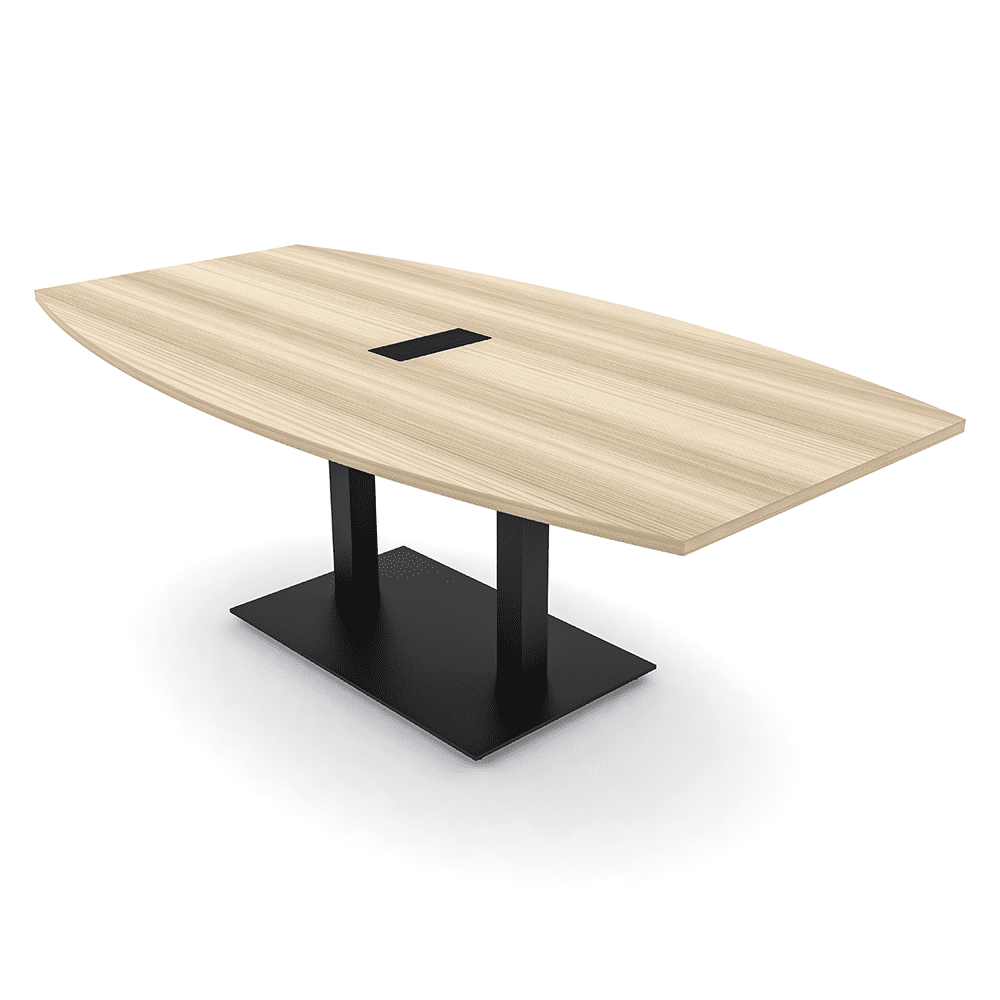 7Ft Boat Shaped Conference Table With Square Metal Base Power And Data ...