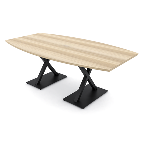 7Ft Boat Shaped Conference Table With X Bases Power And Data Unit