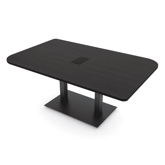 7Ft Duo Shaped Conference Table With Metal Base And Electric Module