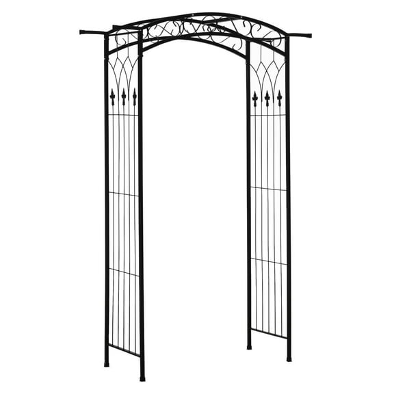 7Ft Metal Garden Arch, Black Arbor for Wedding & Climbing Plants, Heavy Duty Outdoor Archway with Top Extension