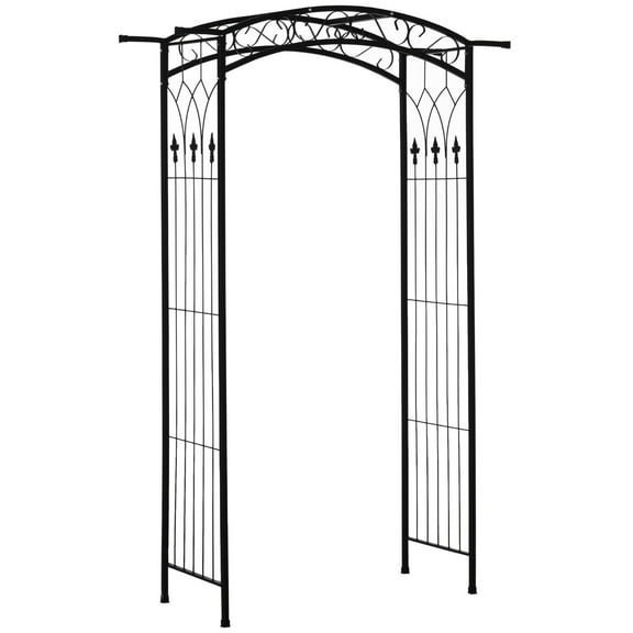7Ft Metal Garden Arch: Functional Support, All-weather Resistance, Top Extension Bar for Wedding Party Ceremony, Black