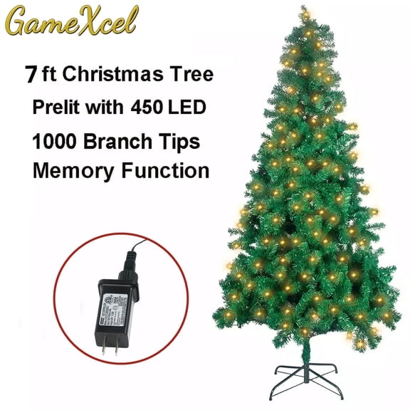 7Ft Pre-lit Artificial Christmas Trees Detachable with 1000 Branch Tips Decoration and DIY 450 LED Lights 8 Lighting Modes