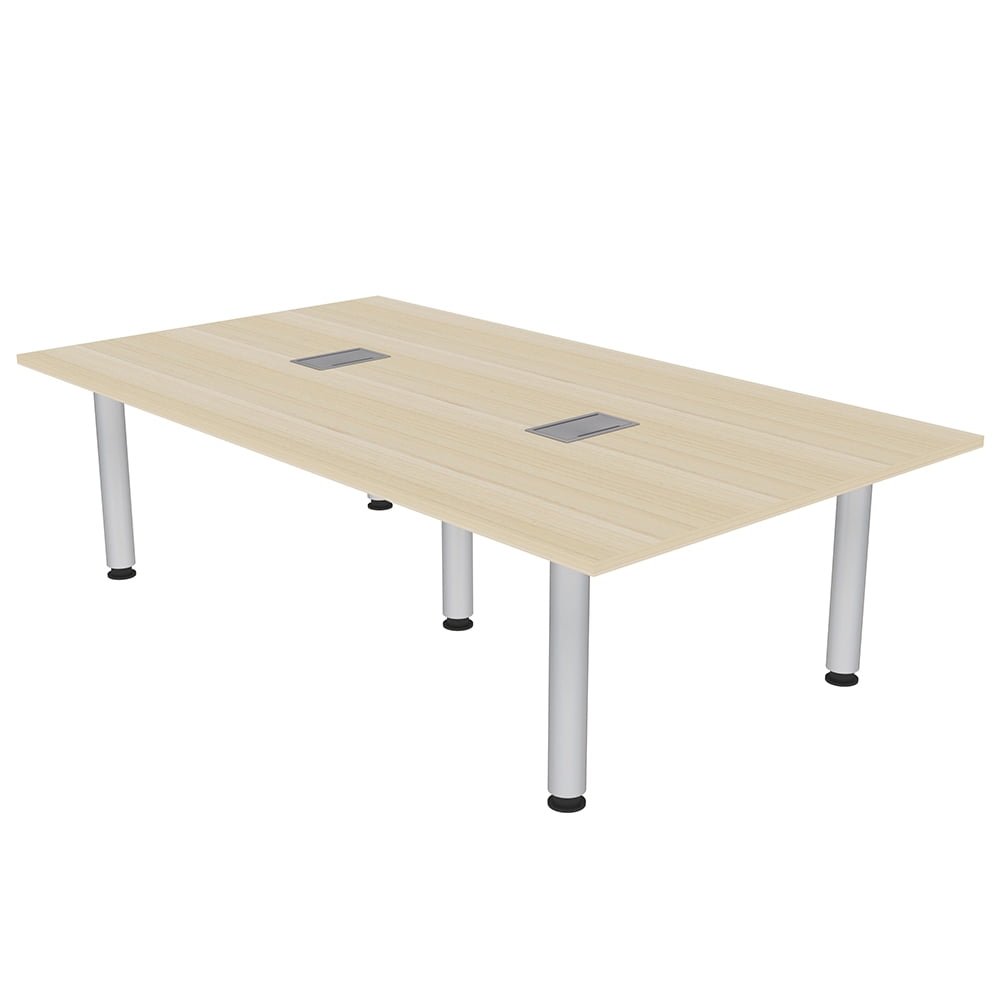 7Ft Rectangle Conference Room Table Power And Data Silver Post Legs