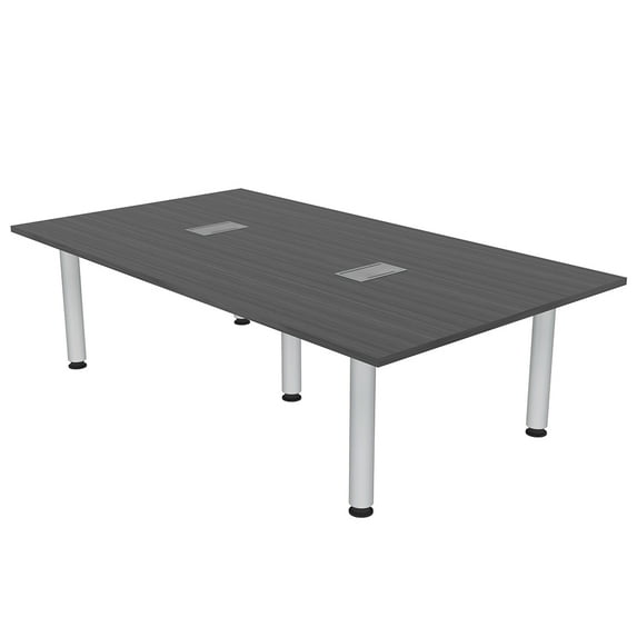7Ft Rectangle Conference Room Table Power And Data Silver Post Legs