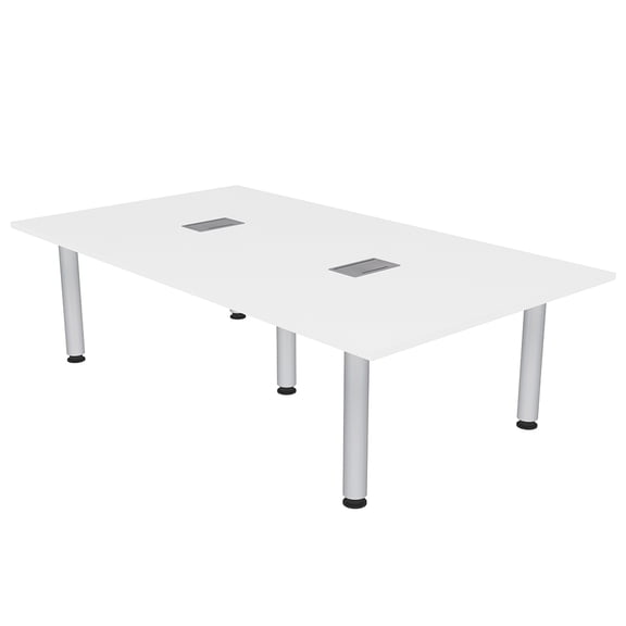 7Ft Rectangle Conference Room Table Power And Data Silver Post Legs